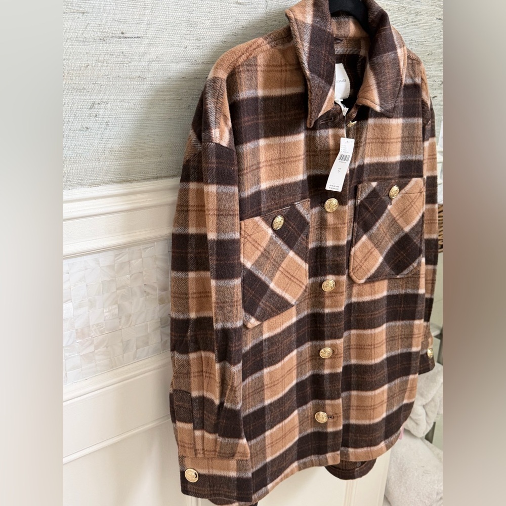 NWT new small Anthropologie avec les filles Plaid Button jacket shacket brown - Picture 11 of 16